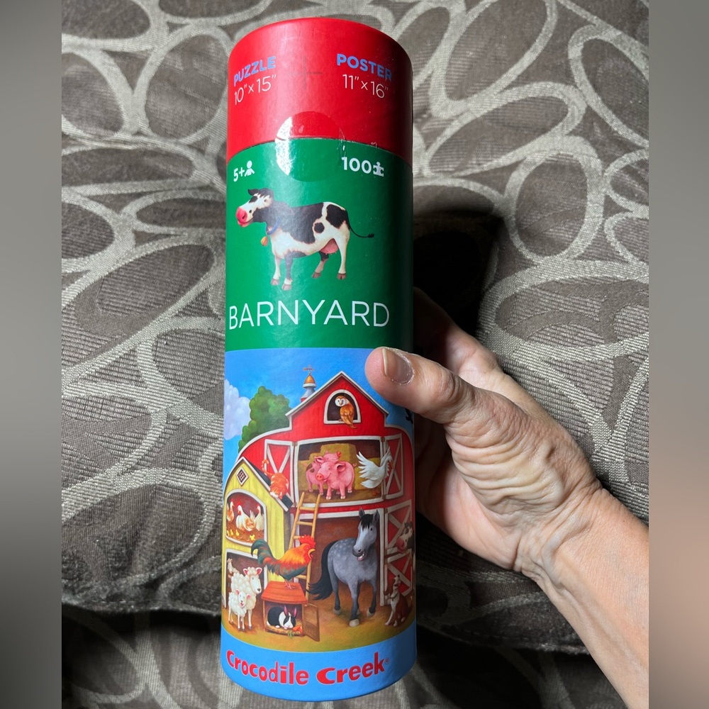 Crocodile creek Barnyard scene puzzle in factory sealed cylinder.